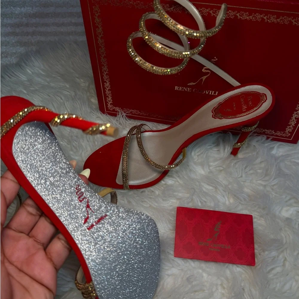 Rene Caovilla - Margot Red Jewel Sandal 105 - Picture 5 of 6